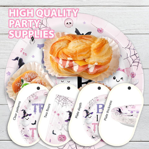 96 Pcs Halloween 3rd Birthday Party Plates and Napkins - Grencian