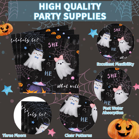 96 Pcs Halloween Gender Reveal Party Plates and Napkins - Grencian
