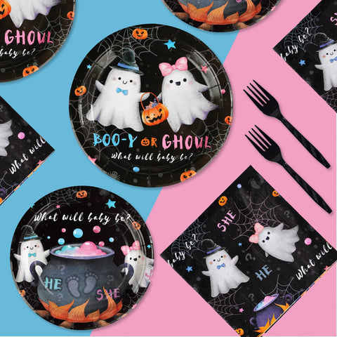 96 Pcs Halloween Gender Reveal Party Plates and Napkins - Grencian