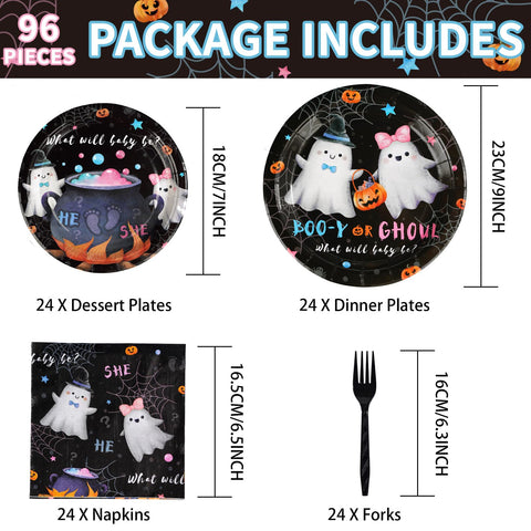 96 Pcs Halloween Gender Reveal Party Plates and Napkins - Grencian
