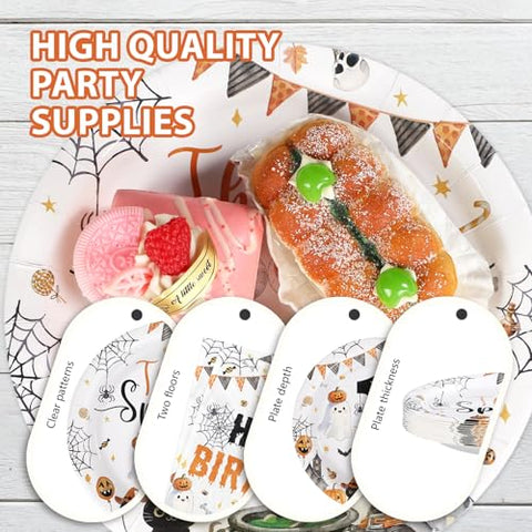 96 Pcs Halloween Ghost 1st Birthday Party Plates and Napkins - Grencian