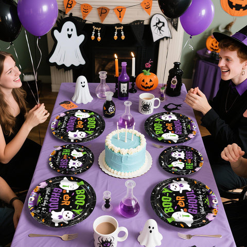 96 Pcs Halloween Ghost Gender Reveal Party Plates and Napkins - Grencian