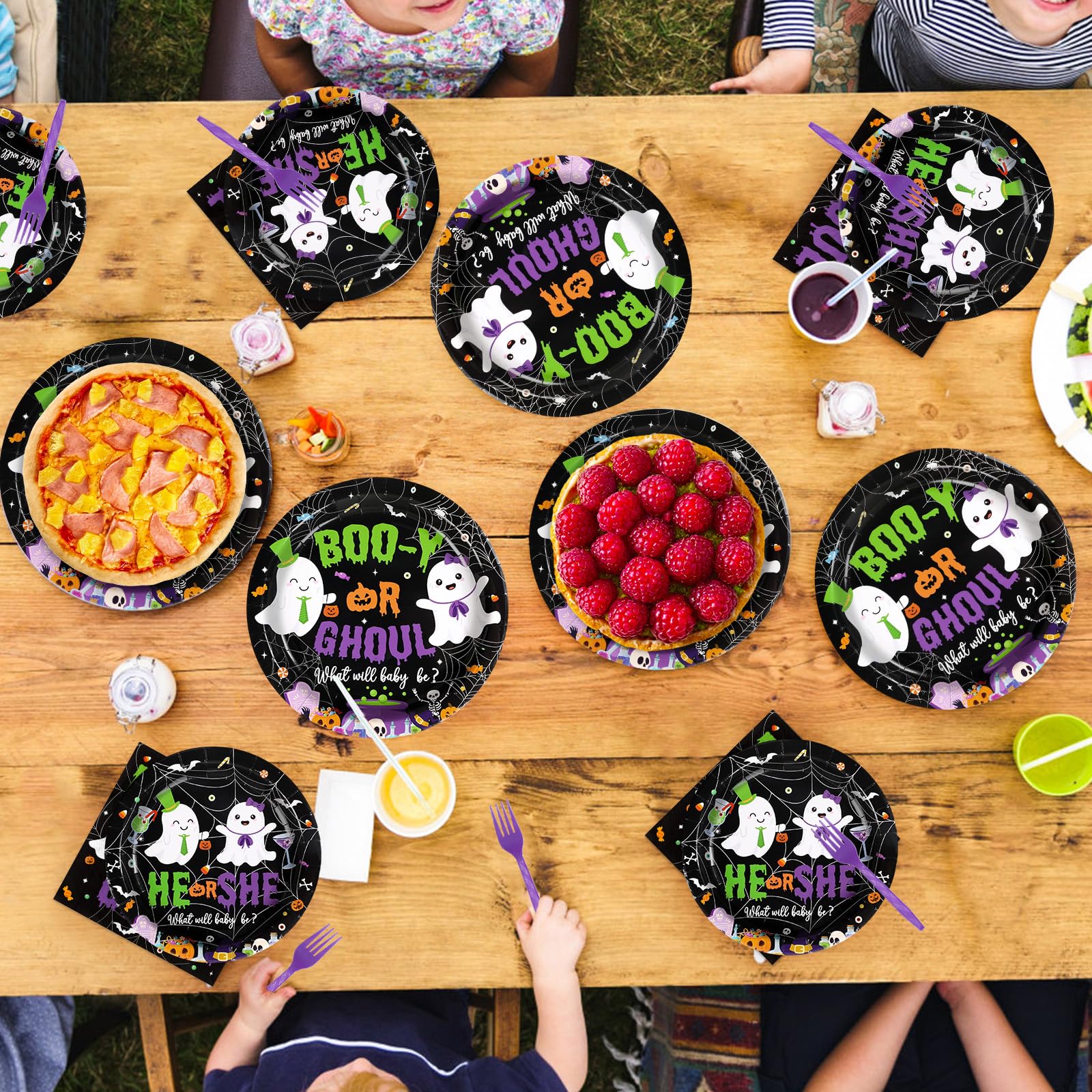 96 Pcs Halloween Ghost Gender Reveal Party Plates and Napkins - Grencian