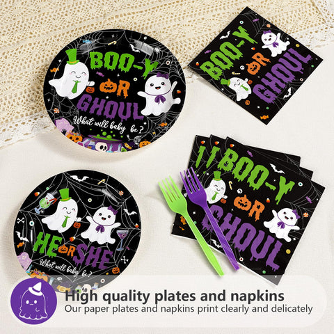 96 Pcs Halloween Ghost Gender Reveal Party Plates and Napkins - Grencian