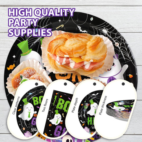 96 Pcs Halloween Ghost Gender Reveal Party Plates and Napkins - Grencian