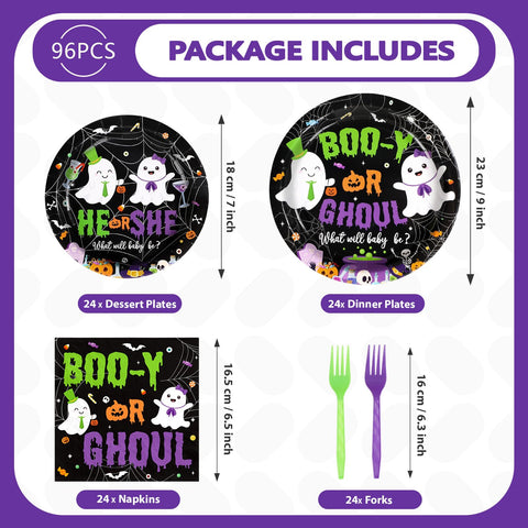 96 Pcs Halloween Ghost Gender Reveal Party Plates and Napkins - Grencian
