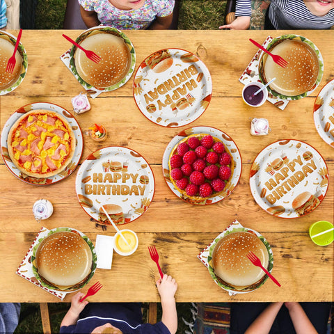 96 Pcs Hamburger Birthday Party Plates and Napkins - Grencian