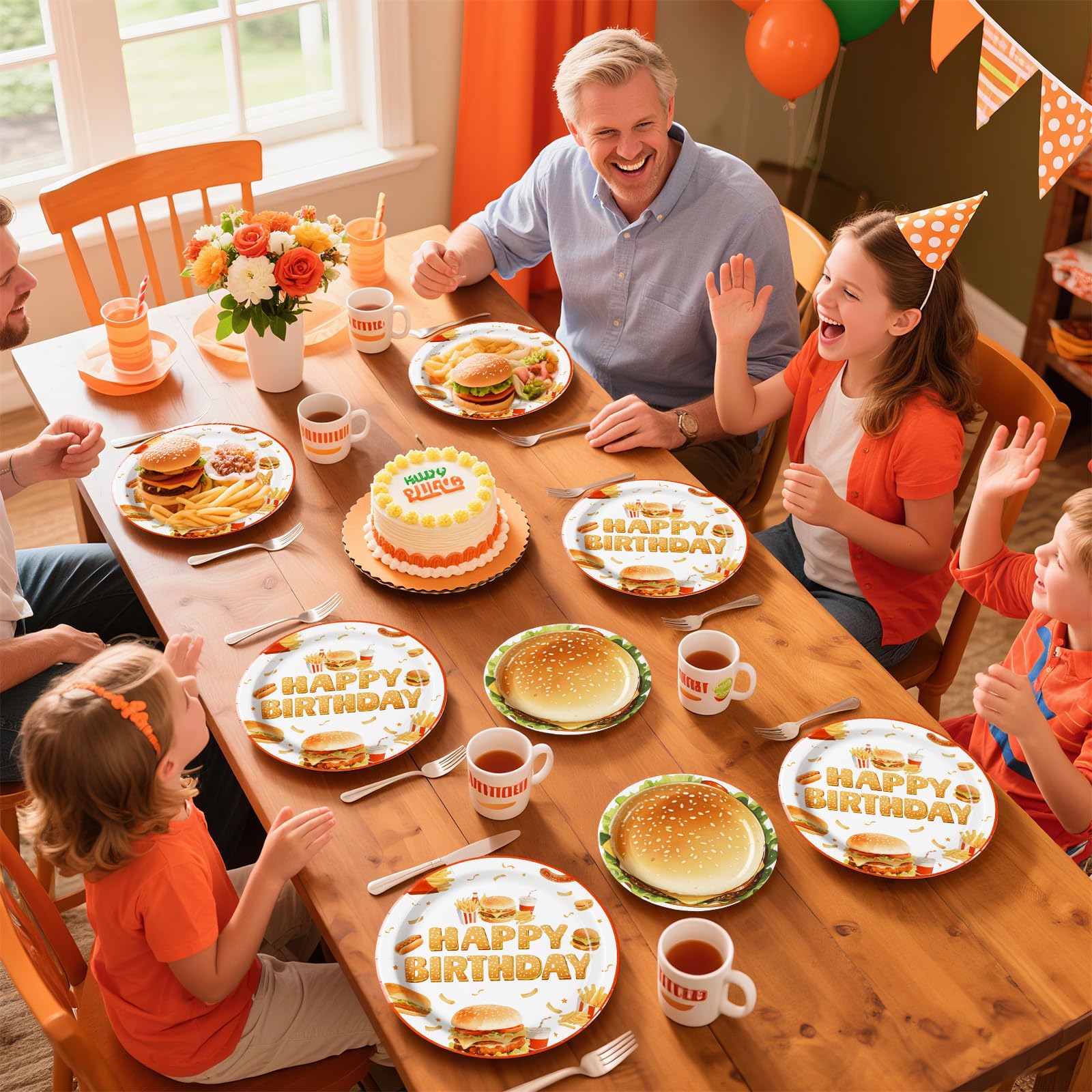 96 Pcs Hamburger Birthday Party Plates and Napkins - Grencian