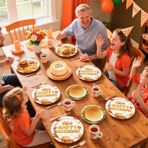 96 Pcs Hamburger Birthday Party Plates and Napkins - Grencian