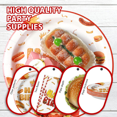 96 Pcs Hamburger Birthday Party Plates and Napkins - Grencian