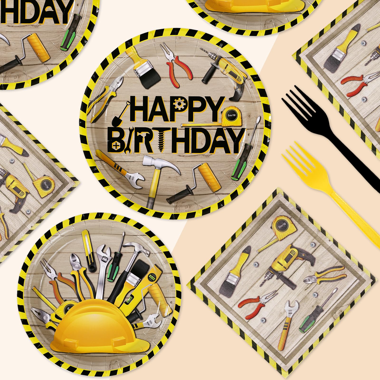 96 Pcs Handyman Tools Party Plates and Napkins - Grencian
