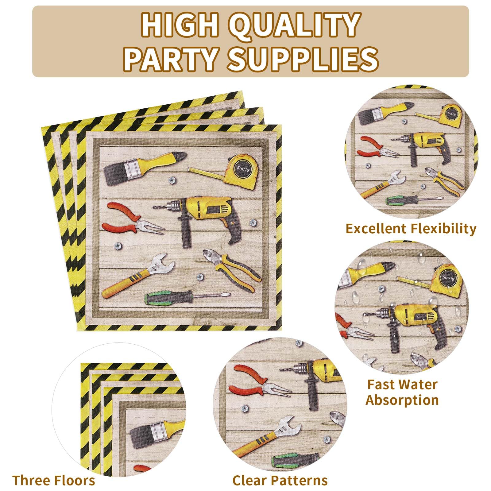96 Pcs Handyman Tools Party Plates and Napkins - Grencian