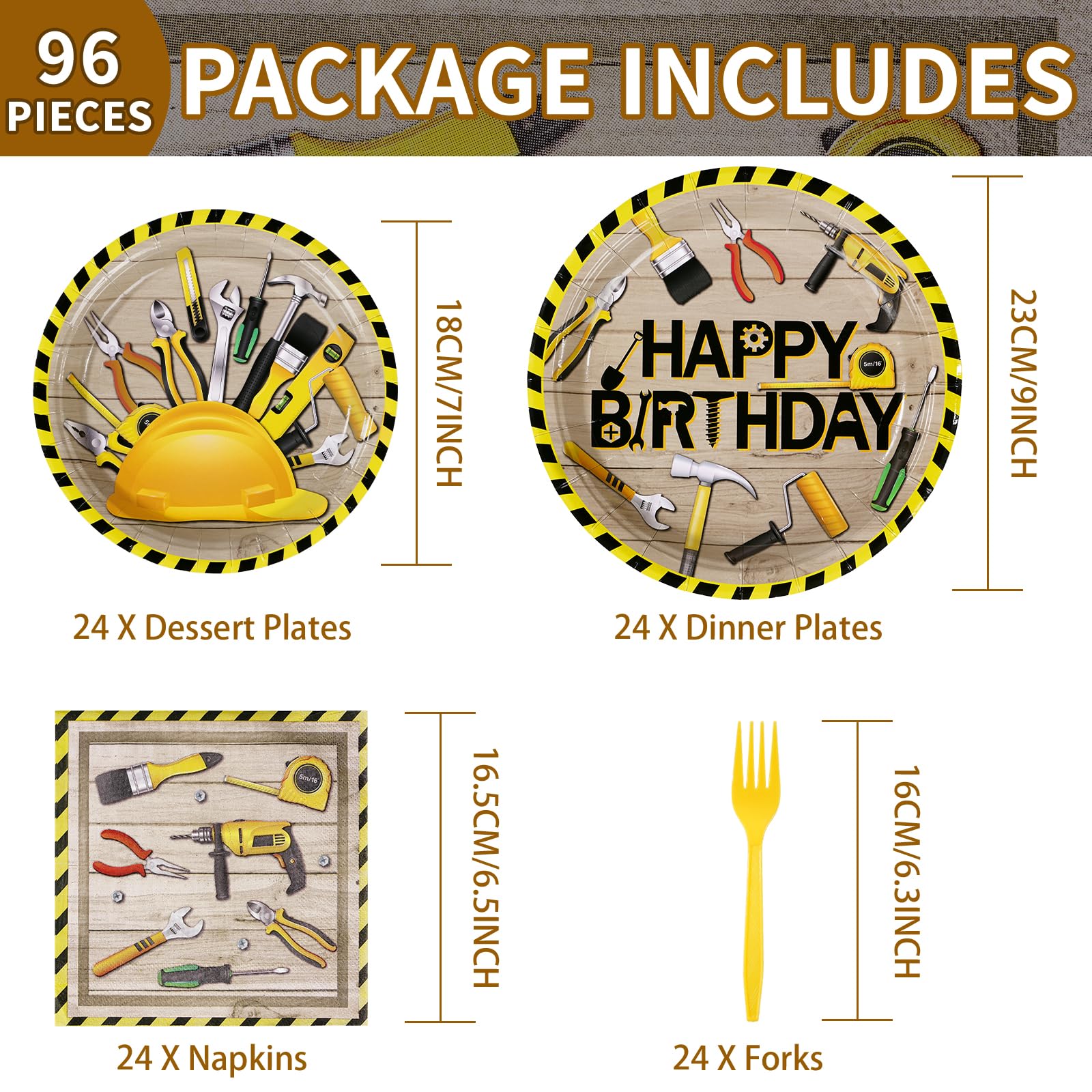 96 Pcs Handyman Tools Party Plates and Napkins - Grencian