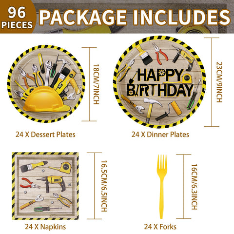 96 Pcs Handyman Tools Party Plates and Napkins - Grencian