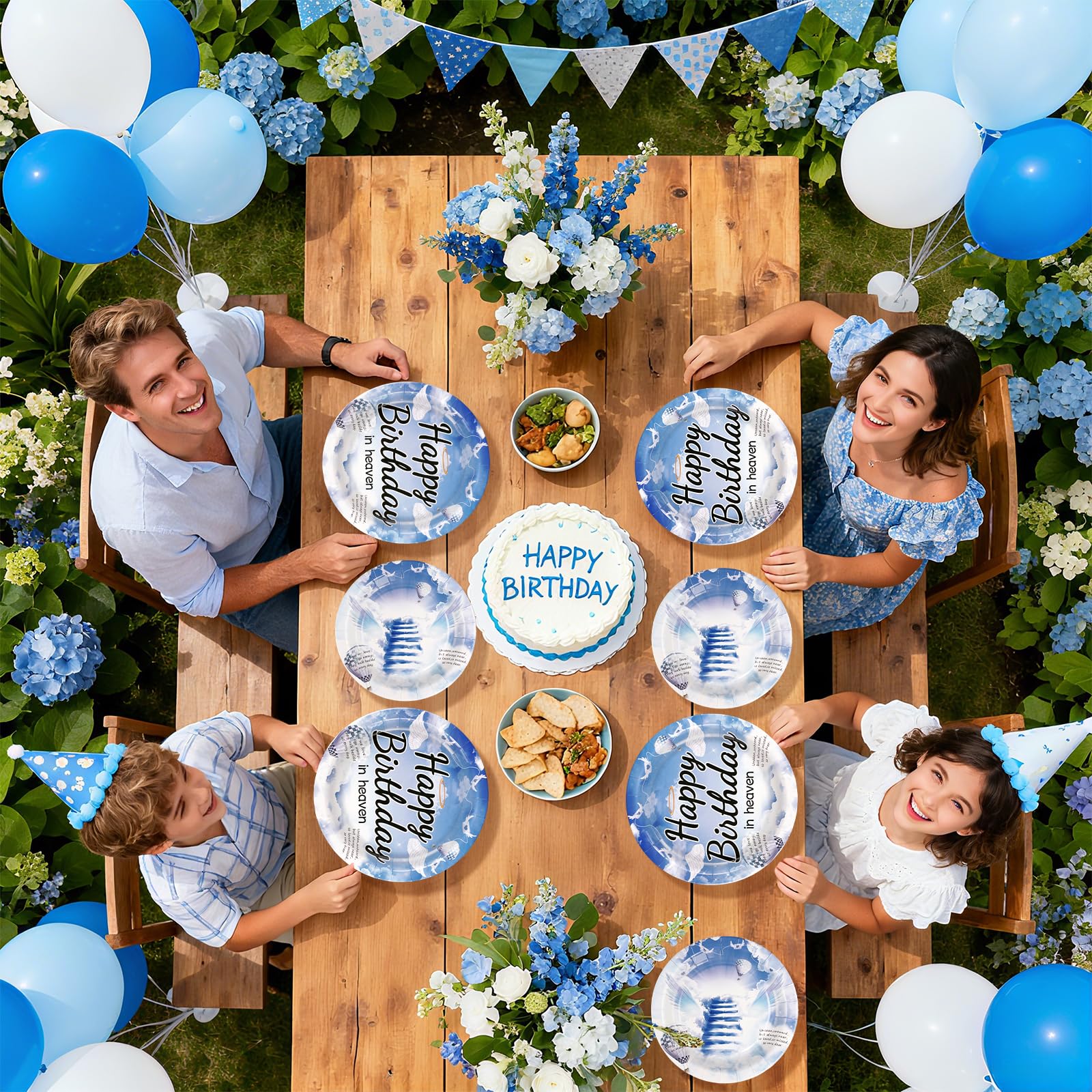 96 Pcs Happy Birthday in Heaven Party Plates and Napkins - Grencian