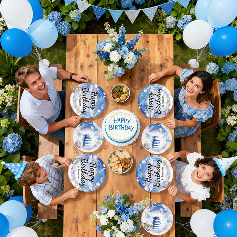 96 Pcs Happy Birthday in Heaven Party Plates and Napkins - Grencian