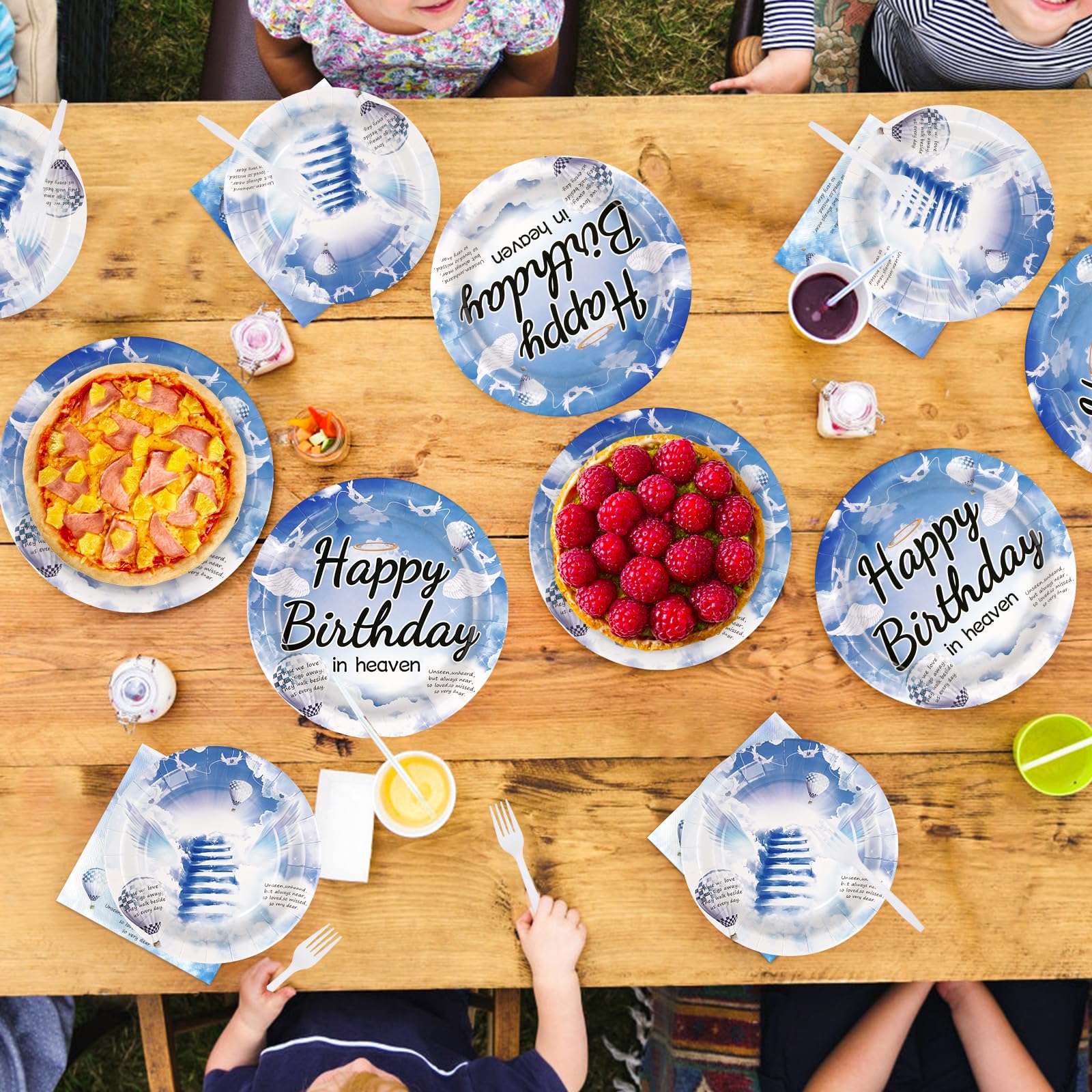 96 Pcs Happy Birthday in Heaven Party Plates and Napkins - Grencian