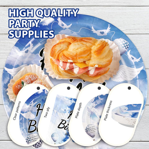 96 Pcs Happy Birthday in Heaven Party Plates and Napkins - Grencian