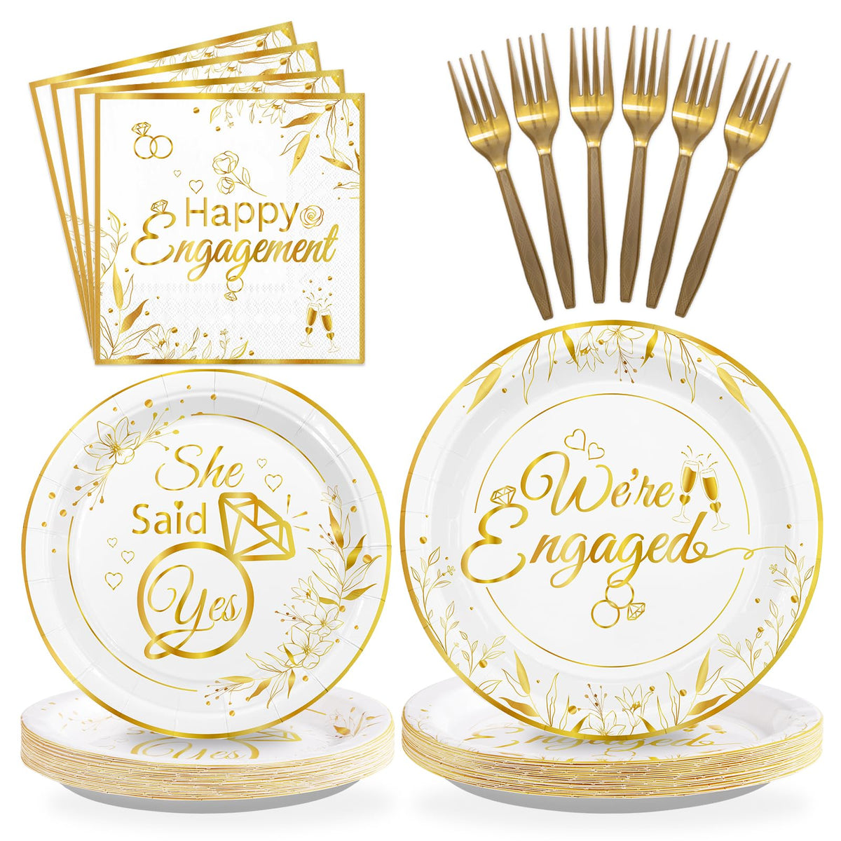 96 Pcs Happy Engagement Party Plates and Napkins - Grencian