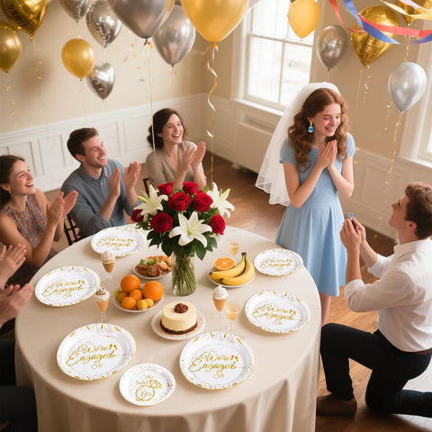 96 Pcs Happy Engagement Party Plates and Napkins - Grencian