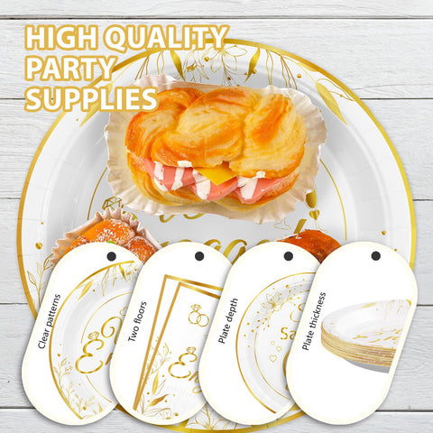 96 Pcs Happy Engagement Party Plates and Napkins - Grencian