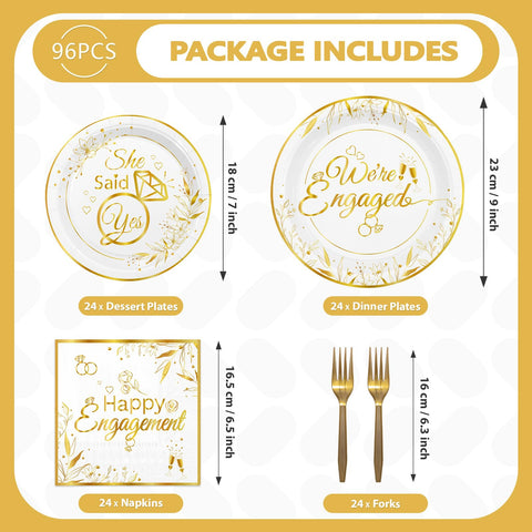96 Pcs Happy Engagement Party Plates and Napkins - Grencian
