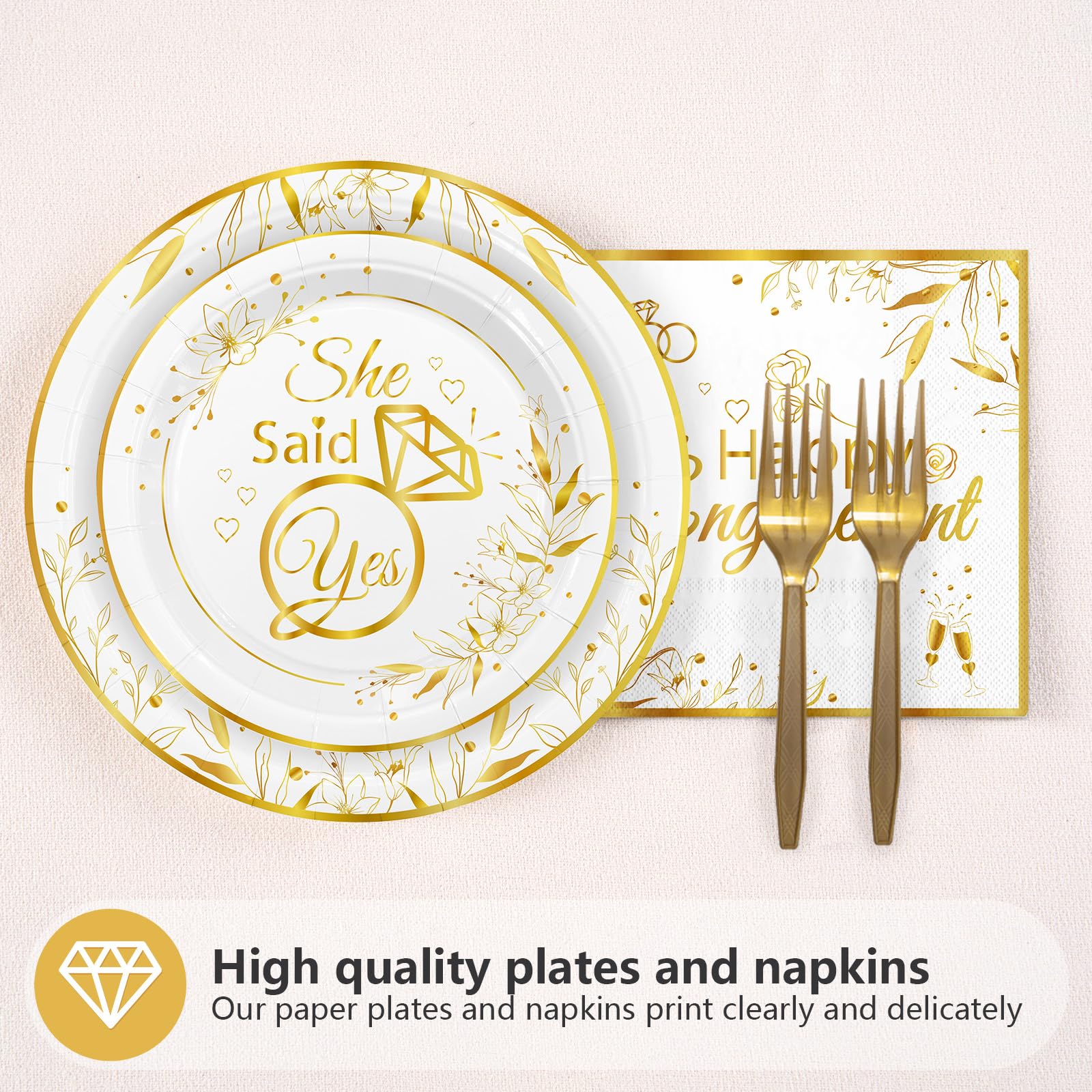 96 Pcs Happy Engagement Party Plates and Napkins - Grencian