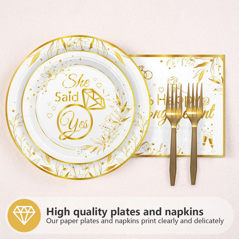 96 Pcs Happy Engagement Party Plates and Napkins - Grencian