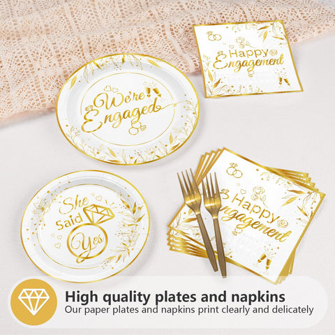 96 Pcs Happy Engagement Party Plates and Napkins - Grencian