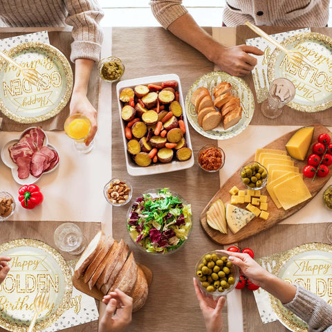 96 Pcs Happy Golden Birthday Party Plates and Napkins - Grencian