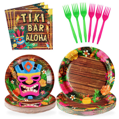 96 Pcs Hawaiian Tiki Party Plates and Napkins - Grencian