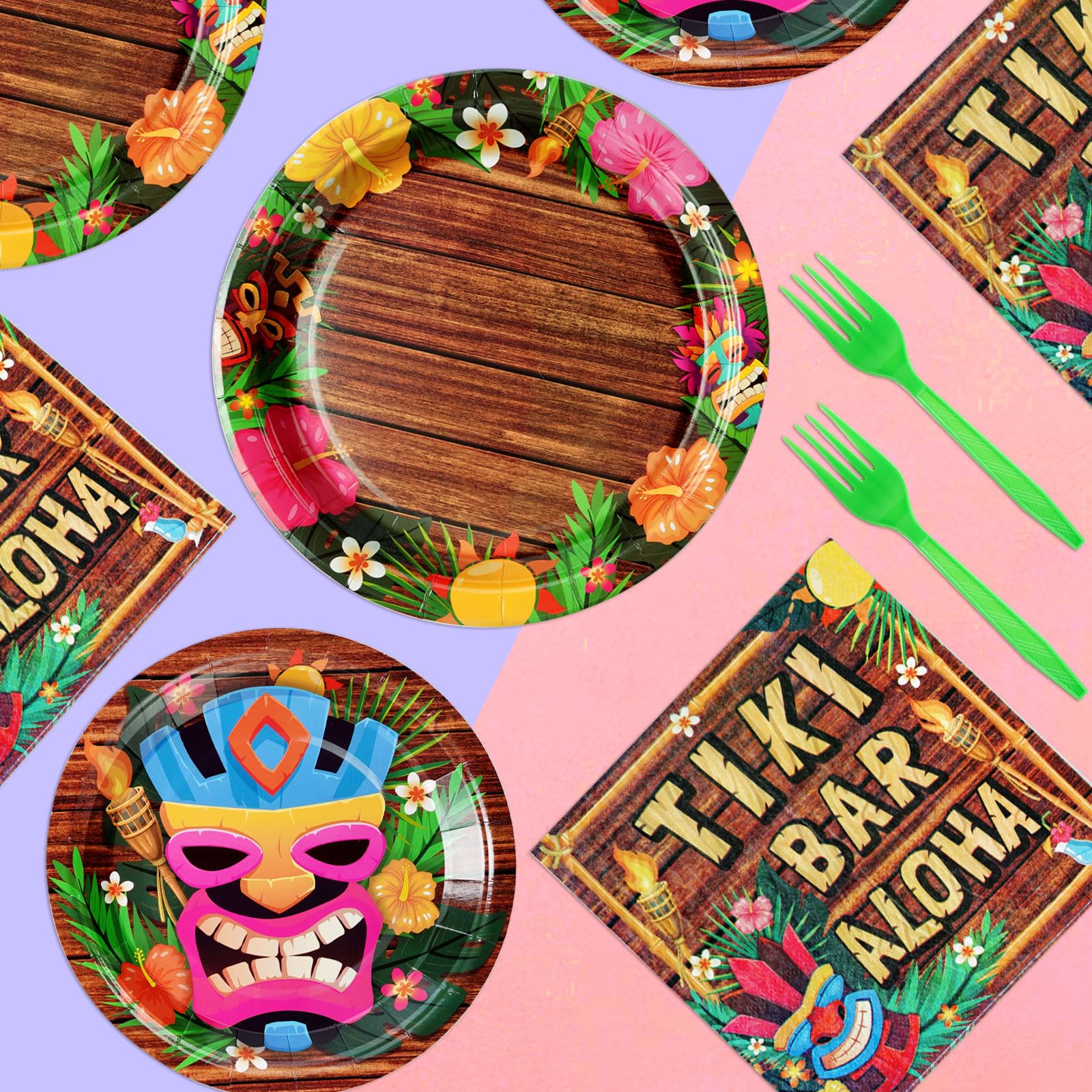 96 Pcs Hawaiian Tiki Party Plates and Napkins - Grencian