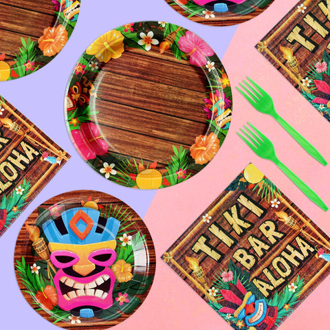 96 Pcs Hawaiian Tiki Party Plates and Napkins - Grencian