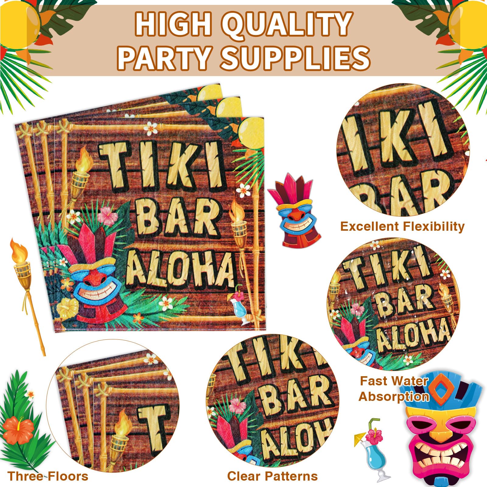 96 Pcs Hawaiian Tiki Party Plates and Napkins - Grencian