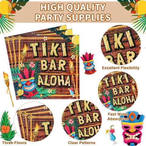 96 Pcs Hawaiian Tiki Party Plates and Napkins - Grencian