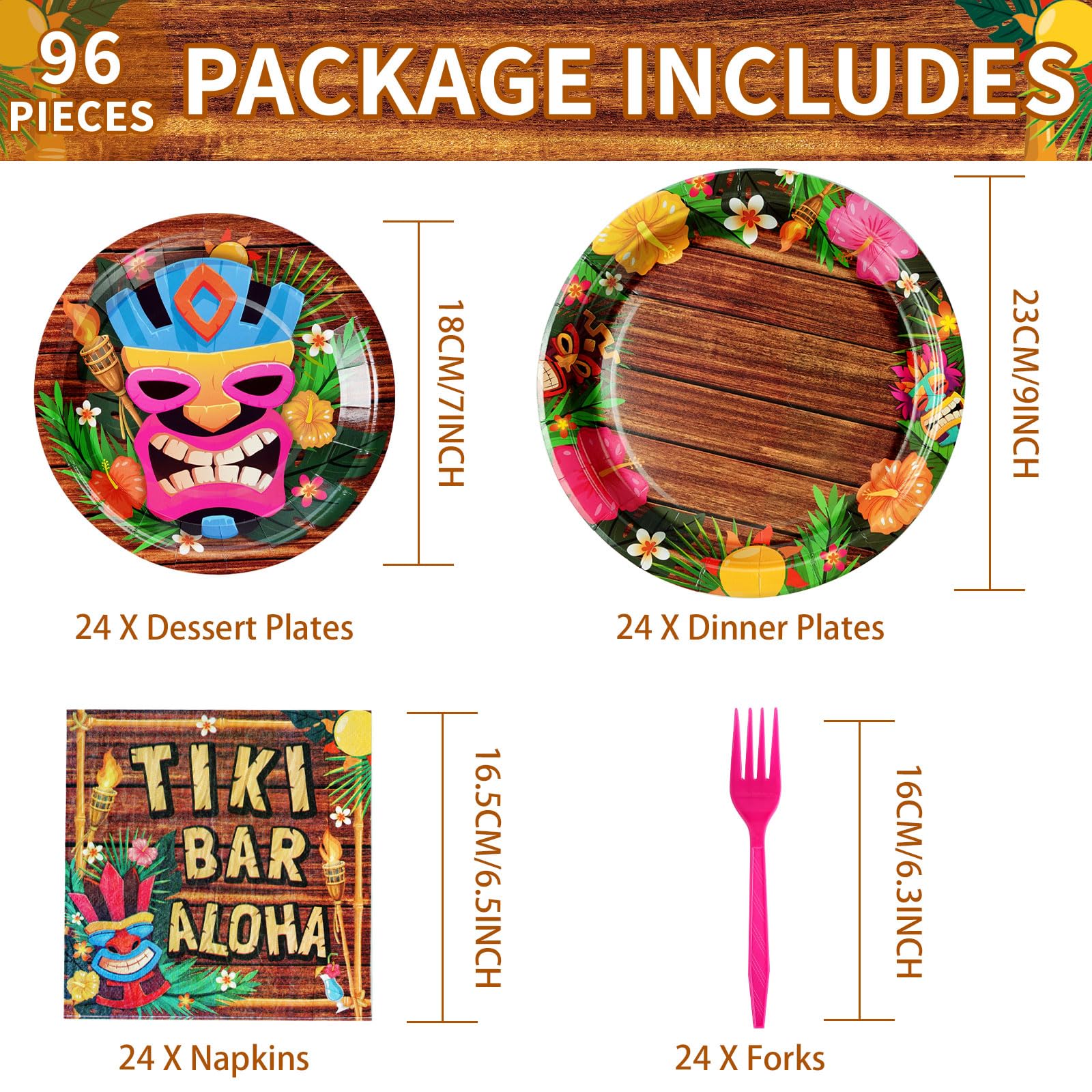 96 Pcs Hawaiian Tiki Party Plates and Napkins - Grencian