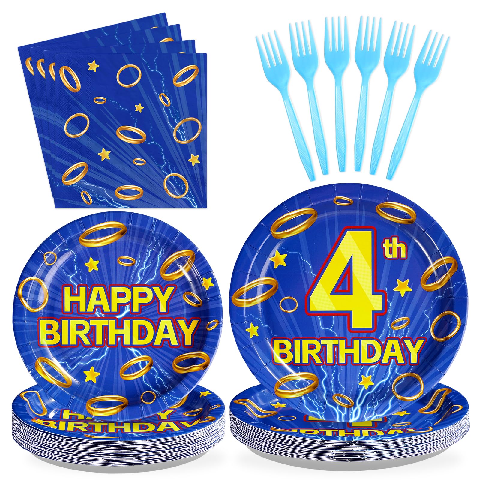 96 Pcs Hedgehog 4th Birthday Party Plates and Napkins - Grencian