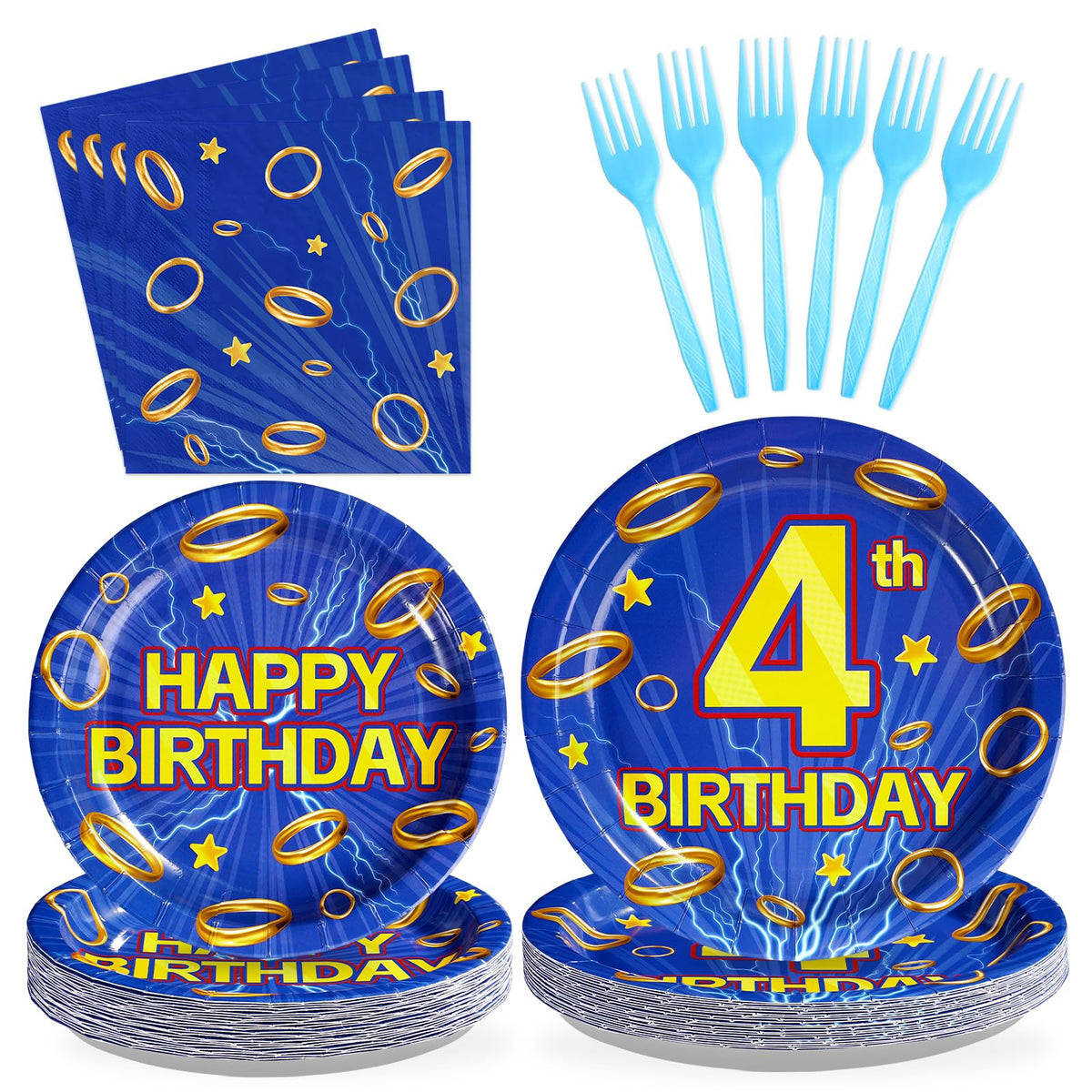 96 Pcs Hedgehog 4th Birthday Party Plates and Napkins - Grencian