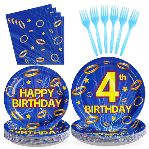 96 Pcs Hedgehog 4th Birthday Party Plates and Napkins - Grencian