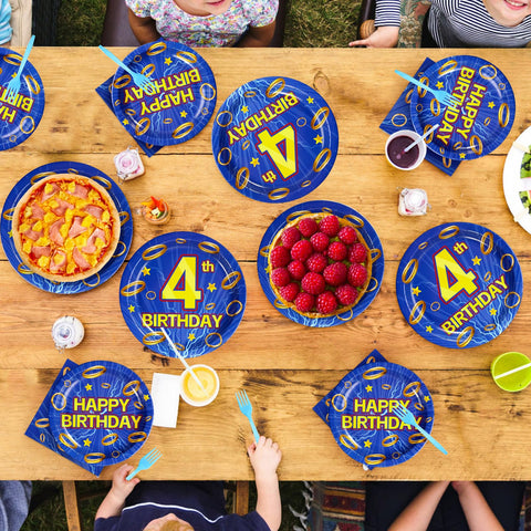 96 Pcs Hedgehog 4th Birthday Party Plates and Napkins - Grencian