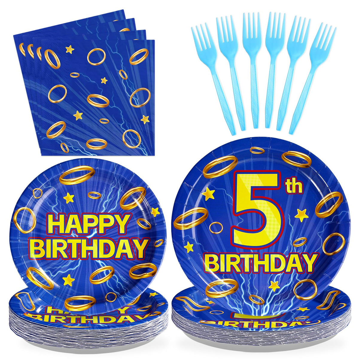 96 Pcs Hedgehog 5th Birthday Party Plates and Napkins - Grencian