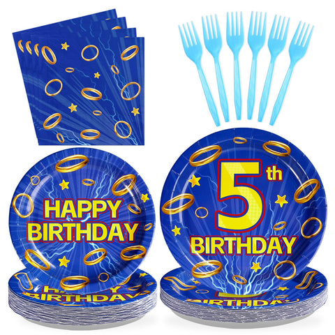 96 Pcs Hedgehog 5th Birthday Party Plates and Napkins - Grencian