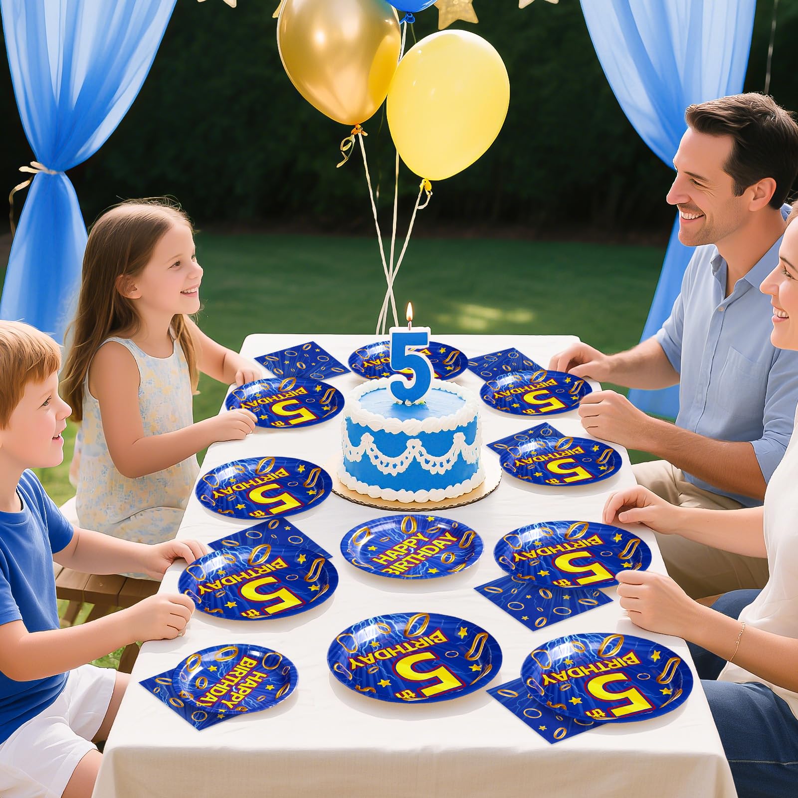 96 Pcs Hedgehog 5th Birthday Party Plates and Napkins - Grencian