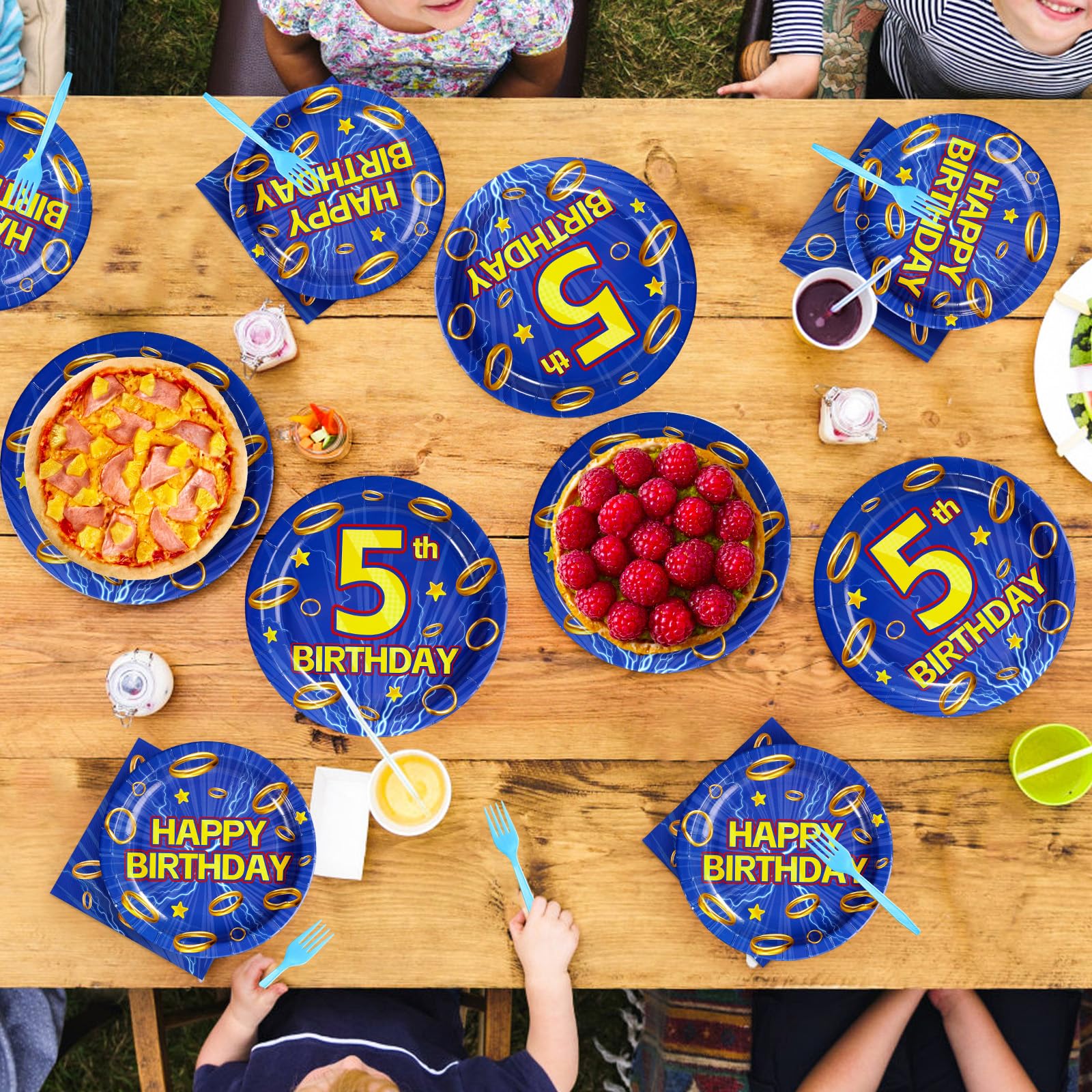 96 Pcs Hedgehog 5th Birthday Party Plates and Napkins - Grencian