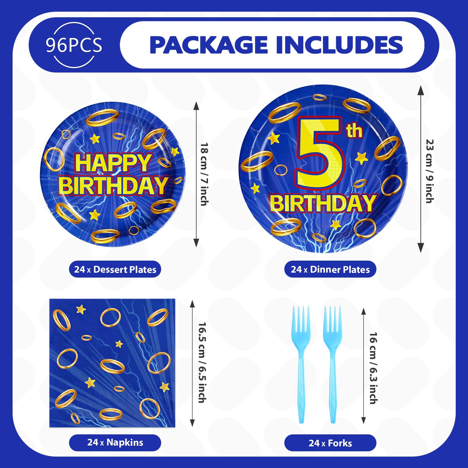 96 Pcs Hedgehog 5th Birthday Party Plates and Napkins - Grencian