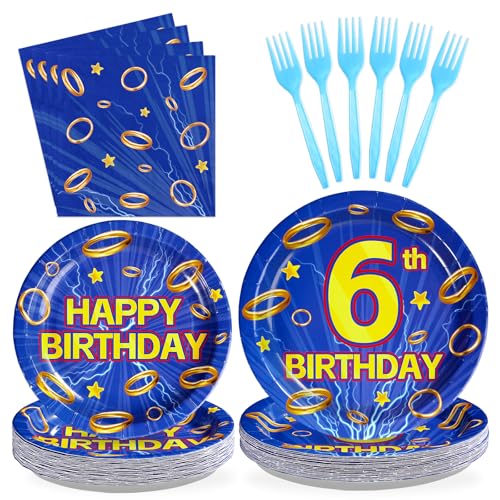 96 Pcs Hedgehog 6th Birthday Party Plates and Napkins - Grencian