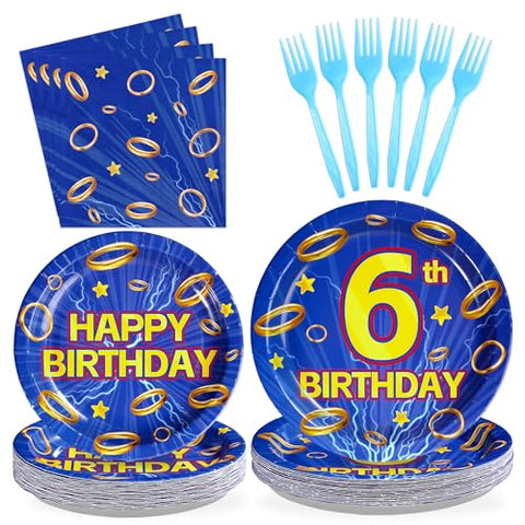 96 Pcs Hedgehog 6th Birthday Party Plates and Napkins - Grencian