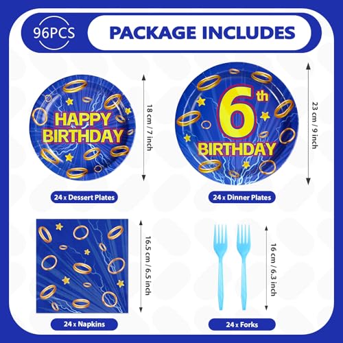 96 Pcs Hedgehog 6th Birthday Party Plates and Napkins - Grencian