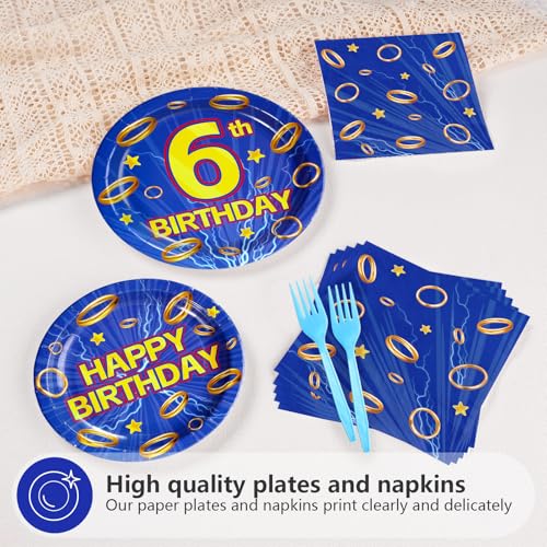 96 Pcs Hedgehog 6th Birthday Party Plates and Napkins - Grencian