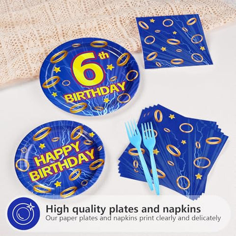 96 Pcs Hedgehog 6th Birthday Party Plates and Napkins - Grencian